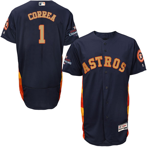 Astros #1 Carlos Correa Navy Blue FlexBase Authentic 2018 Gold Program Cool Base Stitched MLB Jersey